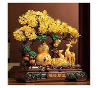 Bureau Arbre en cristal de citrine calebasse porte-bonheur - Figurines courge prospérité et cerf for attirer la richesse, pièce décorative Feng Shui for maison ou le bureau Décoration(Yellow,Moyen)