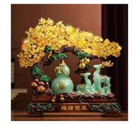 Bureau Arbre en cristal de citrine calebasse porte-bonheur - Figurines courge prospérité et cerf for attirer la richesse, pièce décorative Feng Shui for maison ou le bureau Décoration(Green,Moyen)