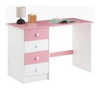 IDIMEX Bureau avec Rangement Arne Bureau avec 4 tiroirs de Style Classique, en pin Massif lasuré Blanc et Rose