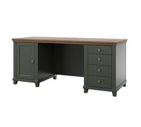 Bureau ASSIA 180 cm vert foncé et bois - Tiroirs niches et rangement - Élégance intemporelle