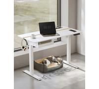 Bureau Assis-Debout Électrique Effet Bois Blanc Blanc