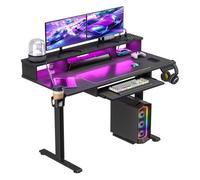 Bureau assis-debout électrique réglable en hauteur Porte-gobelet LED prises électriques en Panneau de particules 120x60x131.5cm
