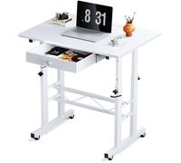 Bureau assis-debout - GTPLAYER - Bureau Assis Debout - Réglable 73-115 cm - 1 tiroir - Roulettes, blanc