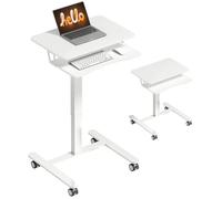 Bureau assis-debout - HOMCOM - hauteur réglable pneumatique - plateau clavier et roulettes - acier - 65 x 60 x 71-107 cm - blanc
