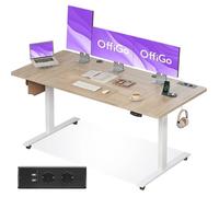OffiGo Bureau Assis Debout, 160cm Bureau Electrique avec Prises et USB, Standing Desk avec 2 Fonctions de Mémoire, Table électrique pour la Maison, Beige