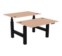 Bureau assis-debout partagé Activ'o - Réglage électrique en hauteur - L.120 x P.80 cm - Plateau Hêtre avec obturateurs - Pieds Noir