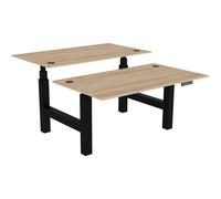 Bureau assis-debout partagé Activ'o - Réglage électrique en hauteur - L.140 x P.80 cm - Plateau Chêne Nebraska avec obturateurs - Pieds Noir