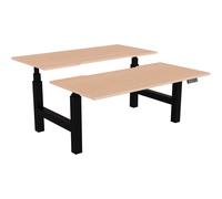 Bureau assis-debout partagé Activ'o - Réglage électrique en hauteur - L.160 x P.80 cm - Plateau Hêtre avec échancrure - Pieds Noir