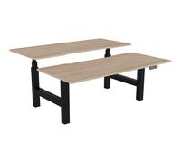 Bureau assis-debout partagé Activ'o - Réglage électrique en hauteur - L.180 x P.80 cm - Plateau Chêne Nebraska avec échancrure - Pieds Noir