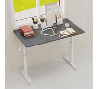 Bureau assis-debout réglable manuel (manivelle) - double colonne, compact, métal et bois, gris