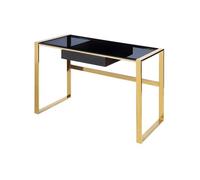 Bureau avec 1 tiroir - Verre trempé et acier - Noir et doré - SALI