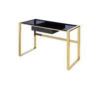 Bureau avec 1 tiroir - Verre trempé et acier - Noir et doré - SALI de