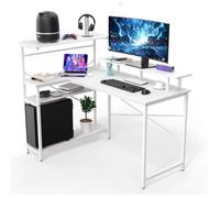 Bureau avec 2 Étagères, Table à Dessin Inclinable, Table de Bureau Inclinable pour Travailler, Étudier,Blanc,128x55x75cm