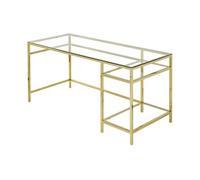 Bureau avec 2 étagères - Verre trempé et acier - Doré - TIZIO de