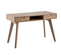 Bureau avec 2 tiroirs et pieds en chêne, avec compartiment de rangement ouvert, design scandinave, table de travail pour la maison et le salon, 120 x 55 x 77 cm, résine