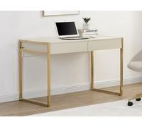 Vente-unique - Bureau avec 2 tiroirs - MDF et métal - Beige et doré - Mason - avec Rangement