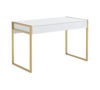 PASCAL MORABITO - Bureau avec 2 tiroirs - MDF laqué et métal - Blanc et doré - Mason II de