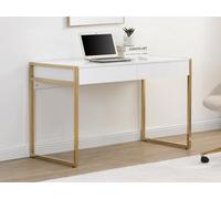 Bureau avec 2 tiroirs - MDF laqué et métal - Blanc et doré - MASON II de