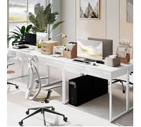 Bureau avec 2 tiroirs, table d'ordinateur 100 x 50 cm, bureau moderne pied en acier, pour petits espaces, blanc brillant