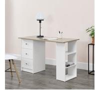 Bureau avec 3 Tiroirs Lemberg 120x49x72cm Blanc et Effet Chêne [en.casa]