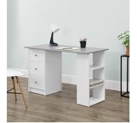 en.casa Bureau Lemberg 3 tiroirs, 3 étagères 120 x 49 x 72 cm Blanc/Gris clair