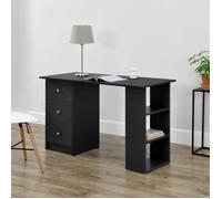 [en.casa] Bureau Table de Bureau Secrétaire Poste de Travail Informatique avec 3 Tiroirs et 3 Étagères Panneau de Particules Mélaminé 120 x 49 x 72 cm Noir
