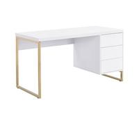 PASCAL MORABITO - Bureau avec 3 tiroirs - MDF laqué et métal - Blanc et doré - TIMFIA II de