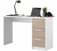 Bureau avec 3 tiroirs -Reproduction chêne et blanc, 121 x 55 x hauteur 74,5 cm