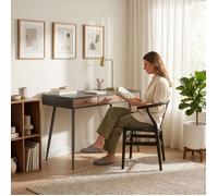 [en.casa] Bureau Tumba avec Grand Plateau Rectangulaire 3 Tiroirs Idéale pour Télétravail Table Design Moderne Intemporel Structure Stable 76 x 115 x 48 cm Noir Effet Noyer