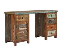 Bureau avec 5 tiroirs 140 x 50 x 77 cm Bois vieilli massif Multicolore | Bois massif recyclé, 5 tiroirs et 1 placard, plateau de table amovible, convertible en deux armoires latérales