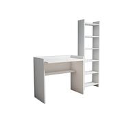 Bureau avec bibliothèque intégrée 6 niveaux MDF 138.6x58x160 cm Blanc
