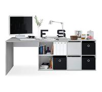 Bureau réversible avec caisson coloris Blanc artic / béton- Longueur 136-203 cm x Hauteur 74 x Profondeur 66/ 33 cm