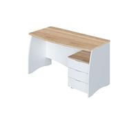 Bureau avec caisson de 3 tiroirs coloris blanc artic / chêne canadien - Hauteur 74 x Longueur 136 x Profondeur 67 cm