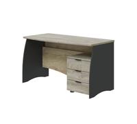Bureau avec caisson de 3 tiroirs coloris chêne nœuds alaska - gris anthracite - Hauteur 74 x Largeur 136 x Profondeur 67 cm