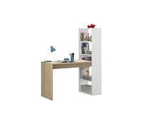 PEGANE Bureau avec étagère intégrée Coloris Blanc Artic/chêne Canadien - Hauteur 144 x Longueur 120 x Profondeur 53 cm