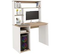 Bureau avec étagères de rangement DAN blanc et façon hêtre Blanc G