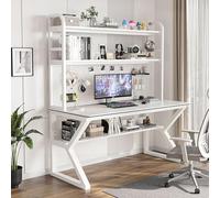 Bureau Avec Étagères De Rangement Et Panneau Perforé, Bureaux De Bureau À Domicile Modernes, Bureaus D'écriture En Bois Massif Grande Étude Écrite De Travail, Tables De Jeu Combinées(White Shelf+white