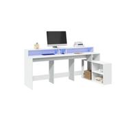 vidaXL Bureau avec lumières LED – Bois d'ingénierie 200x104x91 cm Blanc