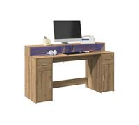 Bureau avec lumières LED chêne artisanal bois d ingénierie Marron G