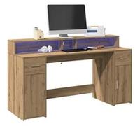 Vidaxl Bureau Avec Lumières Led Chêne Artisanal Bois D'ingénierie Marron
