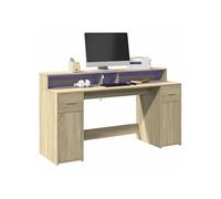 vidaXL Bureau avec lumières LED – Chêne Sonoma bois d'ingénierie Marron