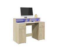 vidaXL – Bureau chêne Sonoma en bois d'ingénierie avec lumières LED, marron