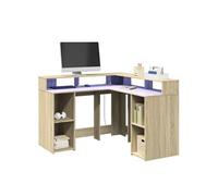 vidaXL Bureau avec lumières LED chêne Sonoma Bois d'ingénierie, Bureau d'ordinateur, Bureau d'écriture, Meuble de Bureau à Domicile, Bureau d'étude