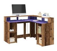 Bureau avec lumières LED vieux bois bois d ingénierie Marron G