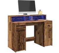 vidaXL Bureau avec lumières LED vieux bois bois d'ingénierie Marron