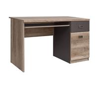Bureau avec porte et tiroir coloris Chêne/Gris motif écriture - Longueur 120 x Largeur 65 x Hauteur 77,5 cm - -