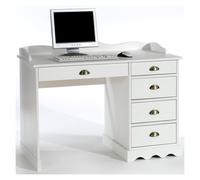 Bureau COLETTE rangement avec 5 tiroirs et poignées coquille, en pin massif lasuré blanc