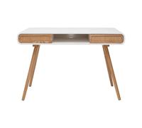 Bureau avec rangement blanc, cannage et bois clair l120 cm olympe