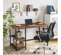 VASAGLE Bureau avec Rangement, Table Industriel avec Étagère à 2 Niveaux à Gauche ou à Droit, Cadre en Métal, Postes de Travail pour Bureau, Chambre, 120x60x75 cm, Marron Rustique et Noir LWD47X