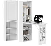 HOMCOM Bureau Informatique Pliable, Bureau avec bibliothèque, Poste de Travail, Tableau Blanc, 9 Compartiments Ouverts et étagère réglable, Table d'ordinateur pour Chambre, 98x51x153cm, Blanc